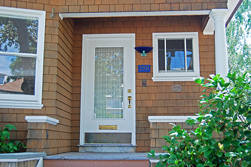 porch with plaque