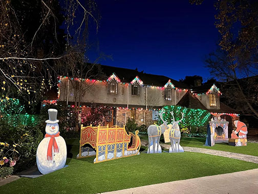 Christmas display of snowman, sleigh, sleign and Santa