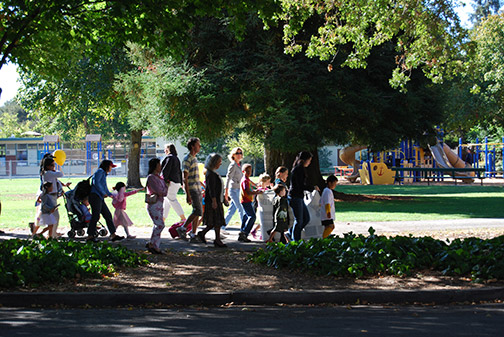 walking through the park