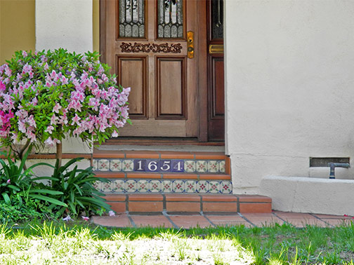 tiled address on stairs