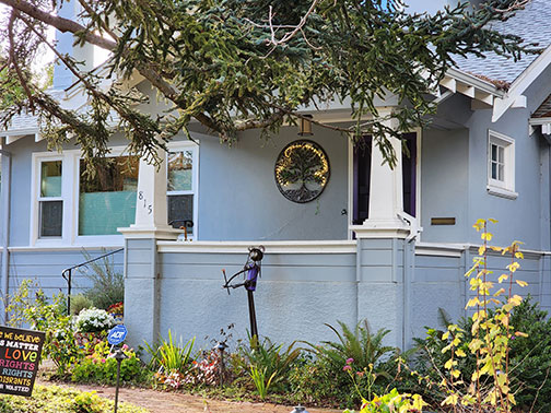 porch with sign