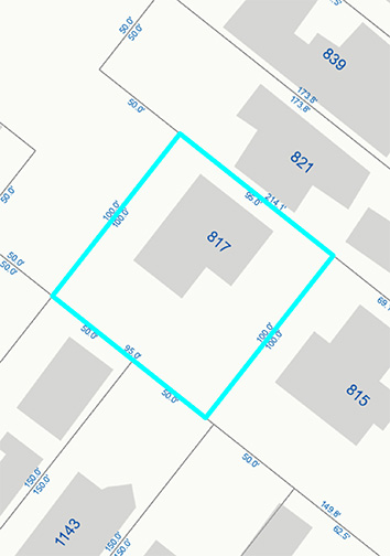 map with lot dimensions and house shape