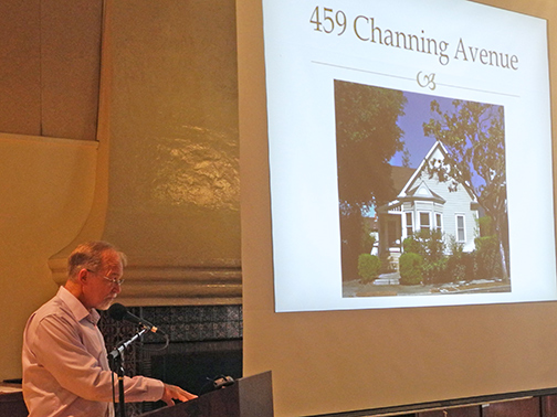 459  Channing receiving centennial plaque
