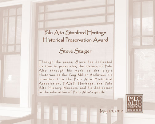Steve Staiger award certificate