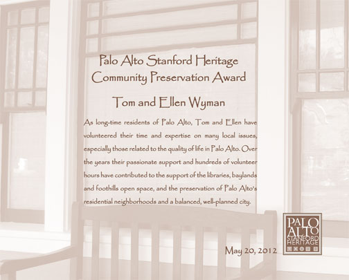 Tom & Ellen Wyman award certificate